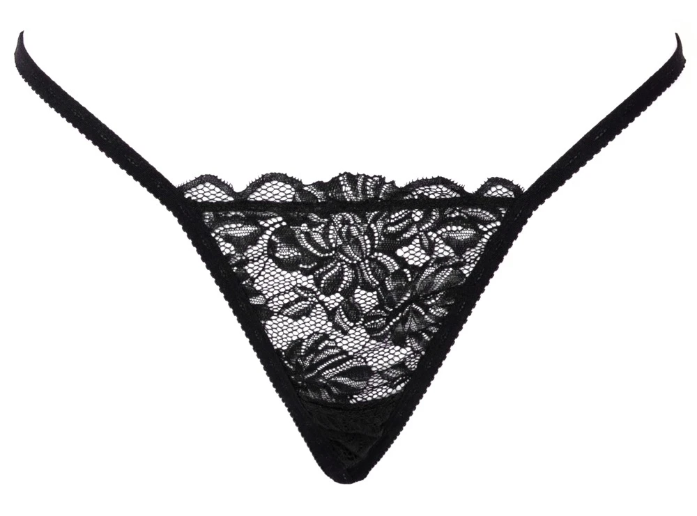 Sexy Dessous String mit Spitze vorne & abnehmbarem Strass-Schmuck hinten, verstellbar, schwarzer Luxus von Cottelli