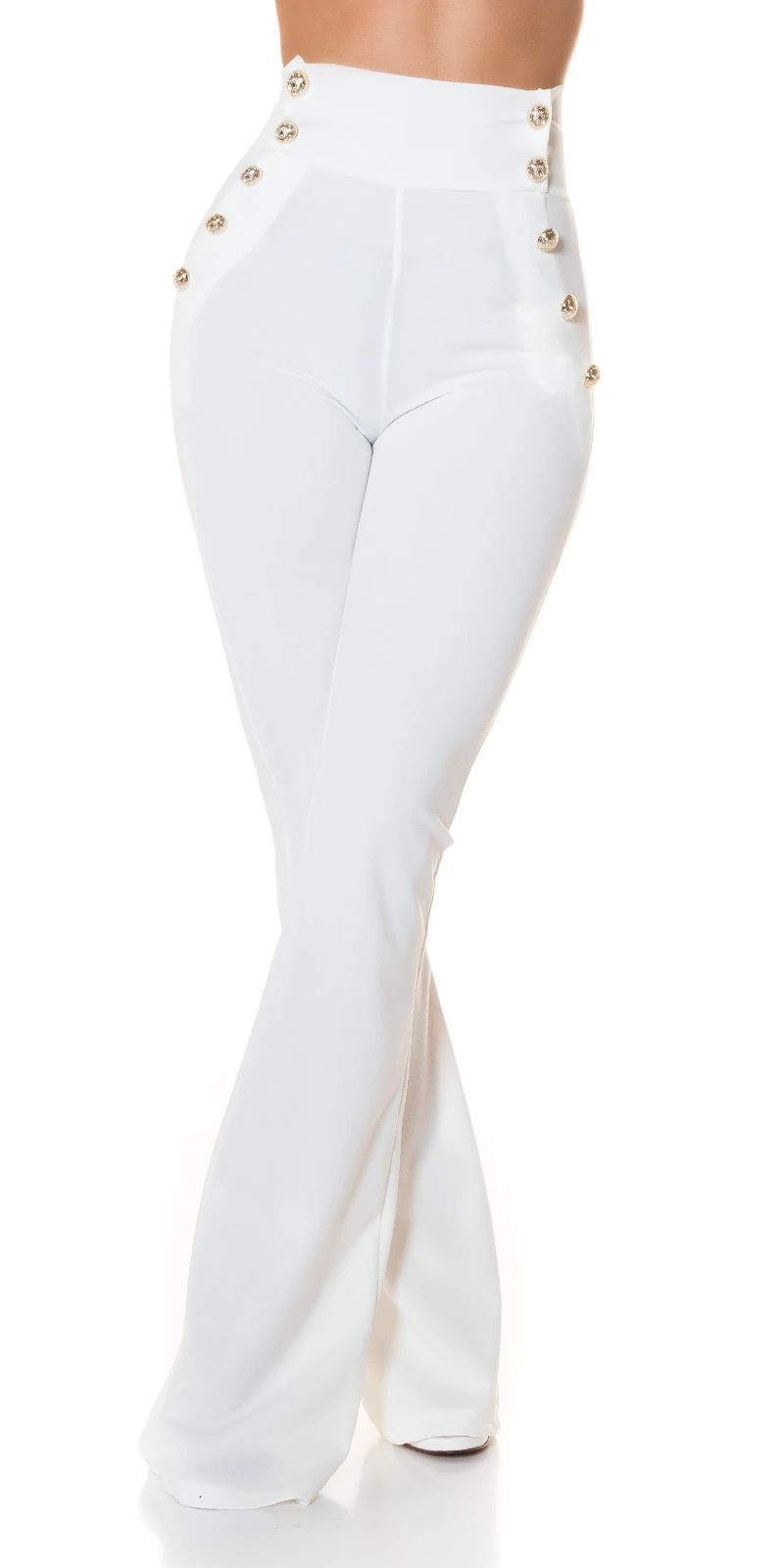 Stoff Business High Waist Schlag Hose mit Deko Knöpfe Stoff Business High Waist Schlag Hose mit Deko Knöpfe