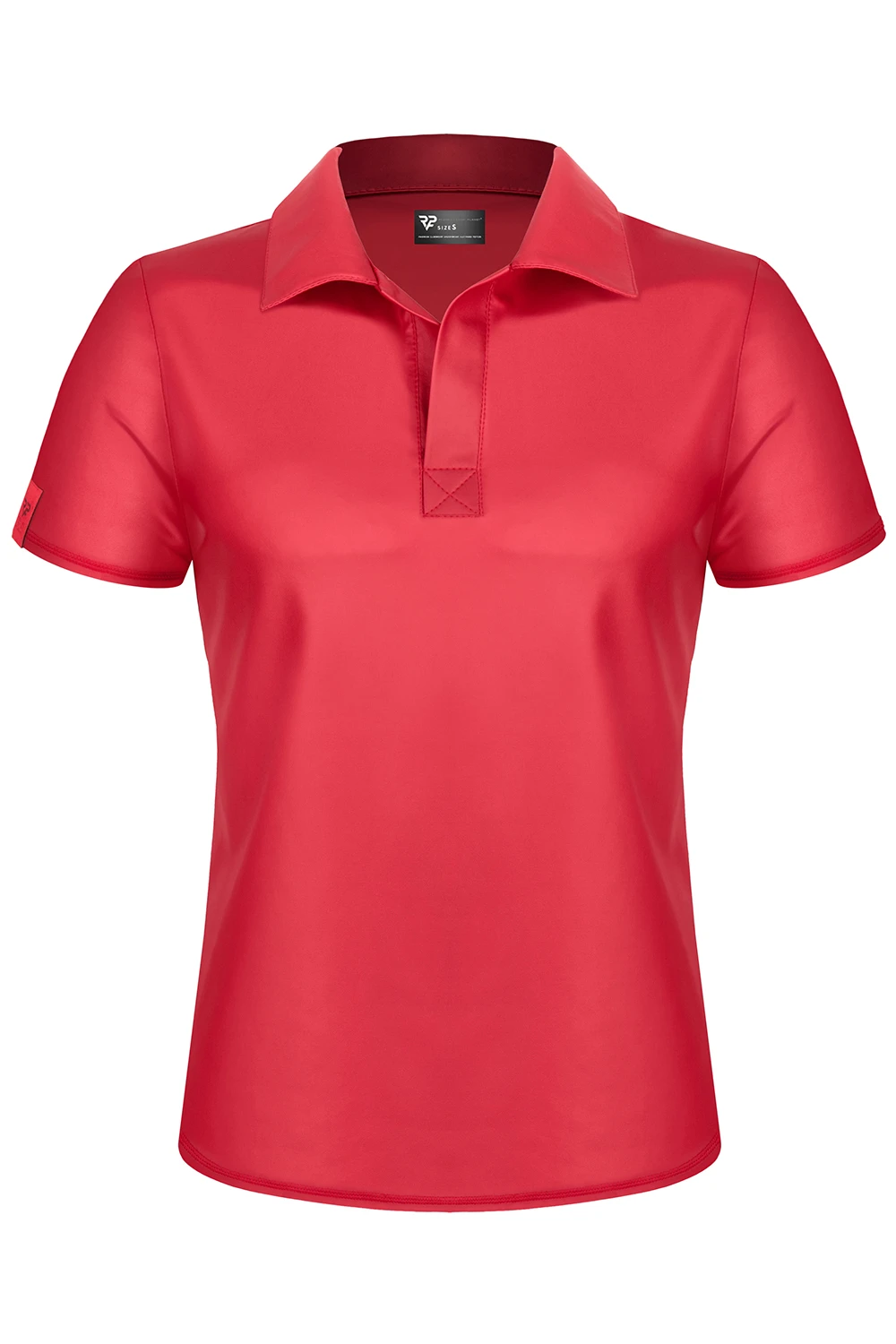 Herren T-Shirt RMMauricio001 rot im matten Wetlook mit Stehkragen, markantem schwarzen Reißverschluss und figurbetonender Slim-Fit Form