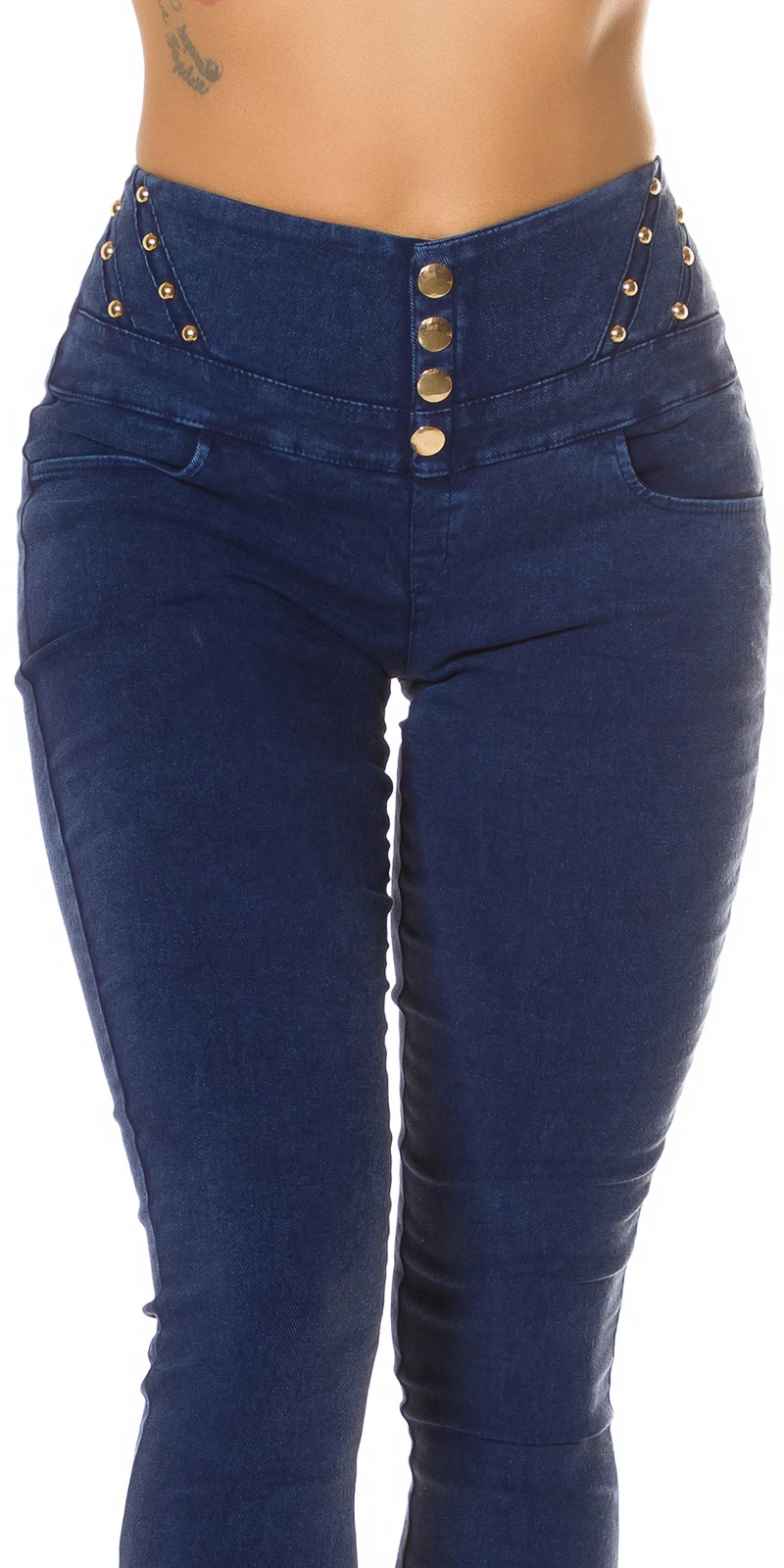 Skinny High Waist Jeans Look Leggings mit Deko Nieten Skinny High Waist Jeans Look Leggings mit Deko Nieten