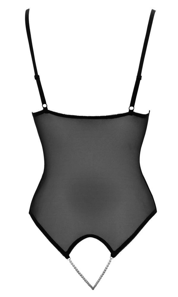 Cottelli LINGERIE Body ouvert aus Powernet und floraler Spitze mit stimulierenden Perlenketten