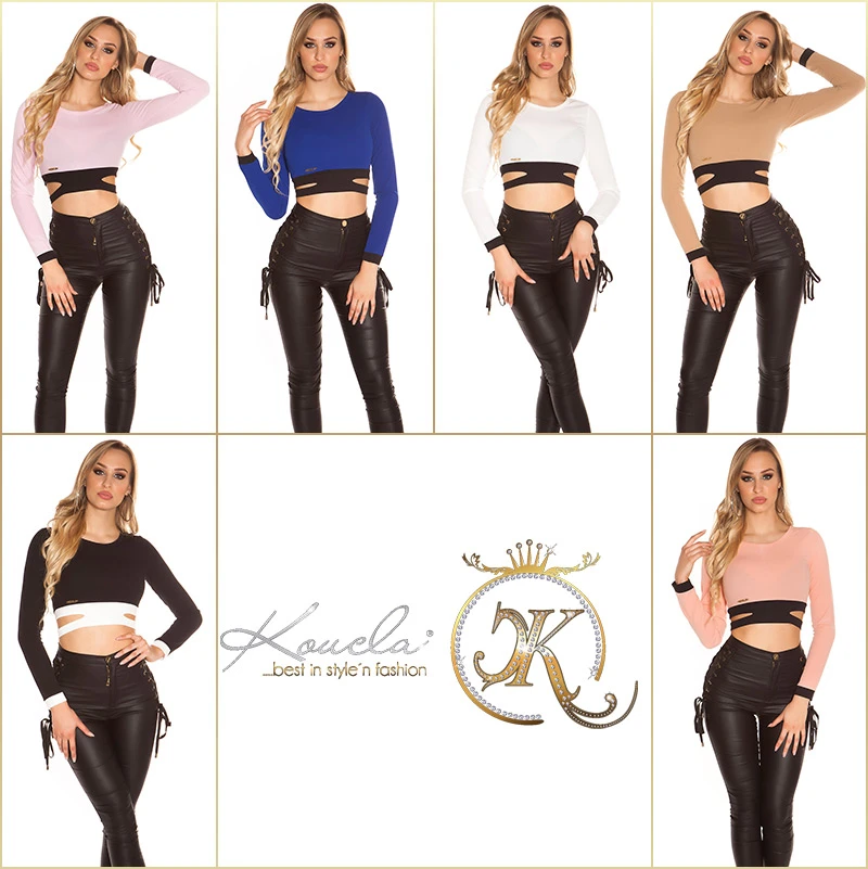 Hot Crop Langarm Top mit Bicolour-Effekt und Rücken-Zipper Hot Crop Langarm Top mit Bicolour-Effekt und Rücken-Zipper