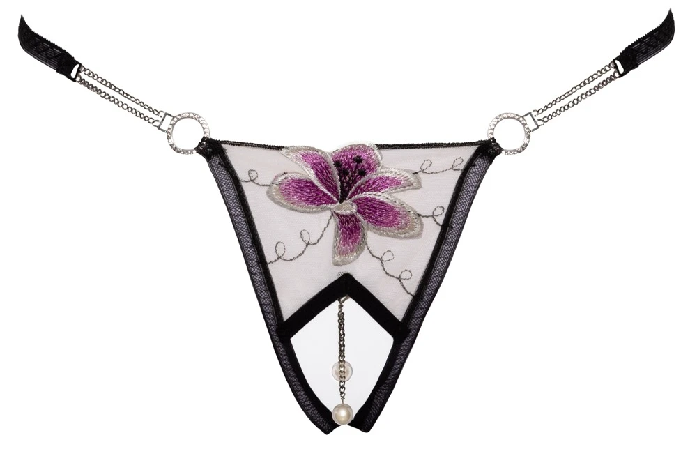 Cottelli LINGERIE Riostring Blume die mit  Strassring verziert sind, Kettchen mit Perlen