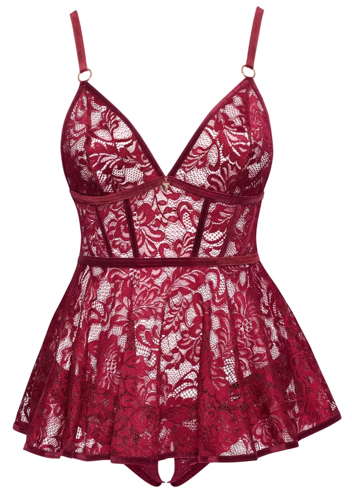 Verführerisches Babydoll-Set von Cottelli CURVES: Luxuriöse Spitze, anpassbare Träger und einladender offener Slip!
