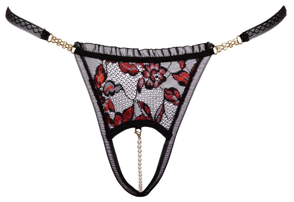 Cottelli LINGERIE Rio String ouvert Perle stimulierender Schrittkette im Schritt