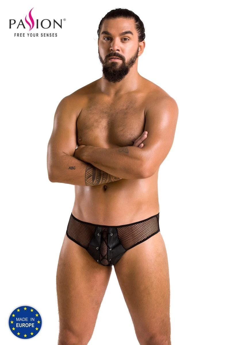 Herren Slip 035 aus mattem Kunstleder mit Netz von Passion Menswear