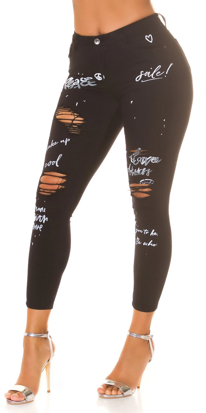 Sexy Stylische Statement Destroyed Skinny Jeans im Used Look Uni Farbig für einen modernen, angesagten Look Sexy Stylische Statement Destroyed Skinny Jeans im Used Look Uni Farbig für einen modernen, angesagten Look