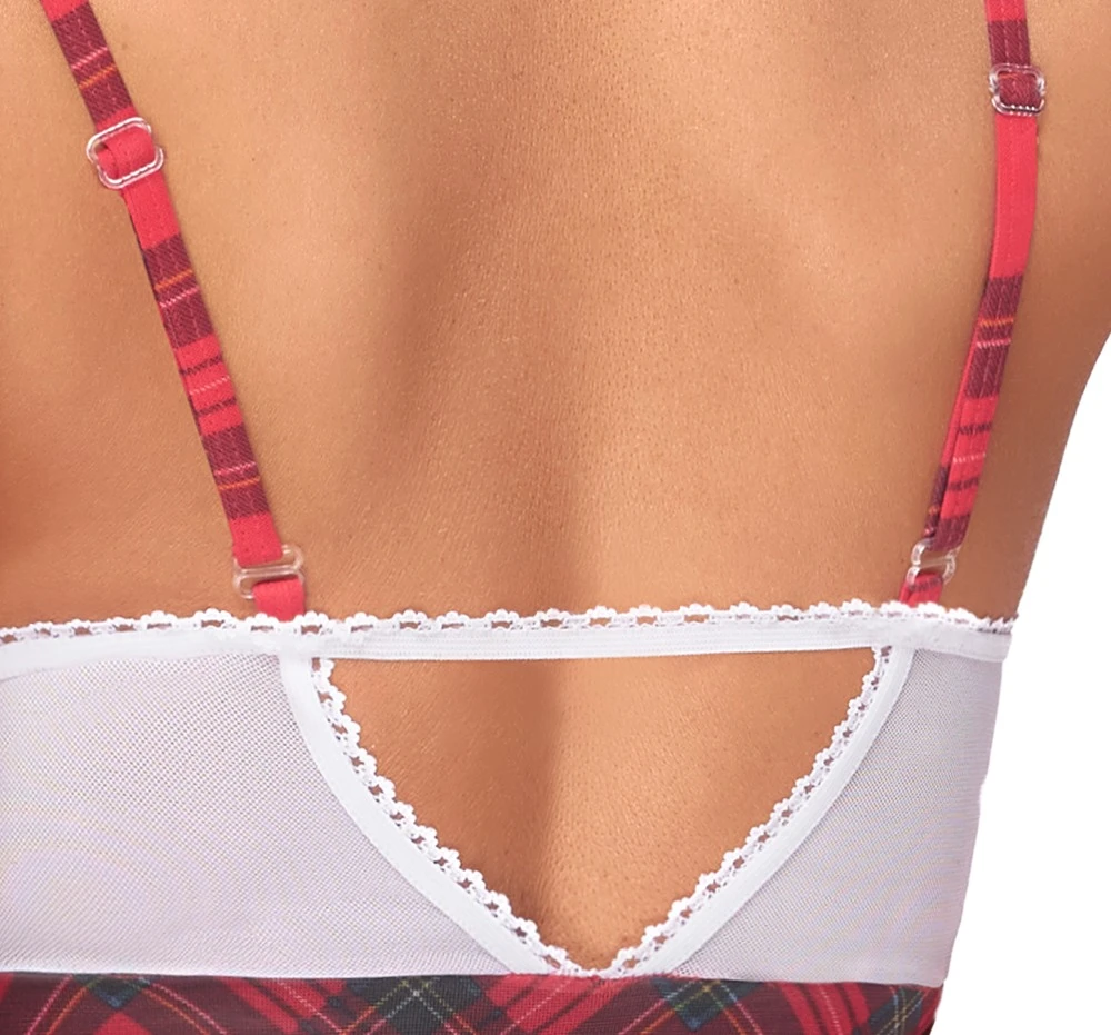 Cottelli Verführerisches Set: Spitzenkleidchen mit Karo-Röckchen und roten Schleifchen Cottelli Verführerisches Set: Spitzenkleidchen mit Karo-Röckchen und roten Schleifchen