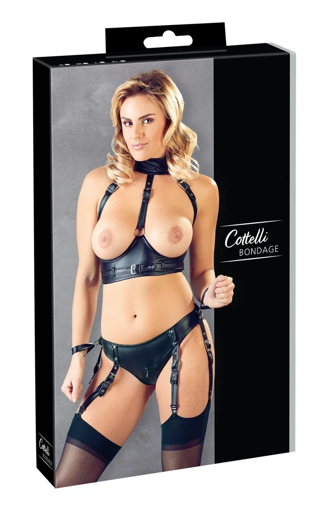 BH Set Bondage Aufregender Ouvert-BH und raffinierter Straps-Slip im Set. BH mit Cup-Bügeln und verstellbarem Unterbrust-Riemen