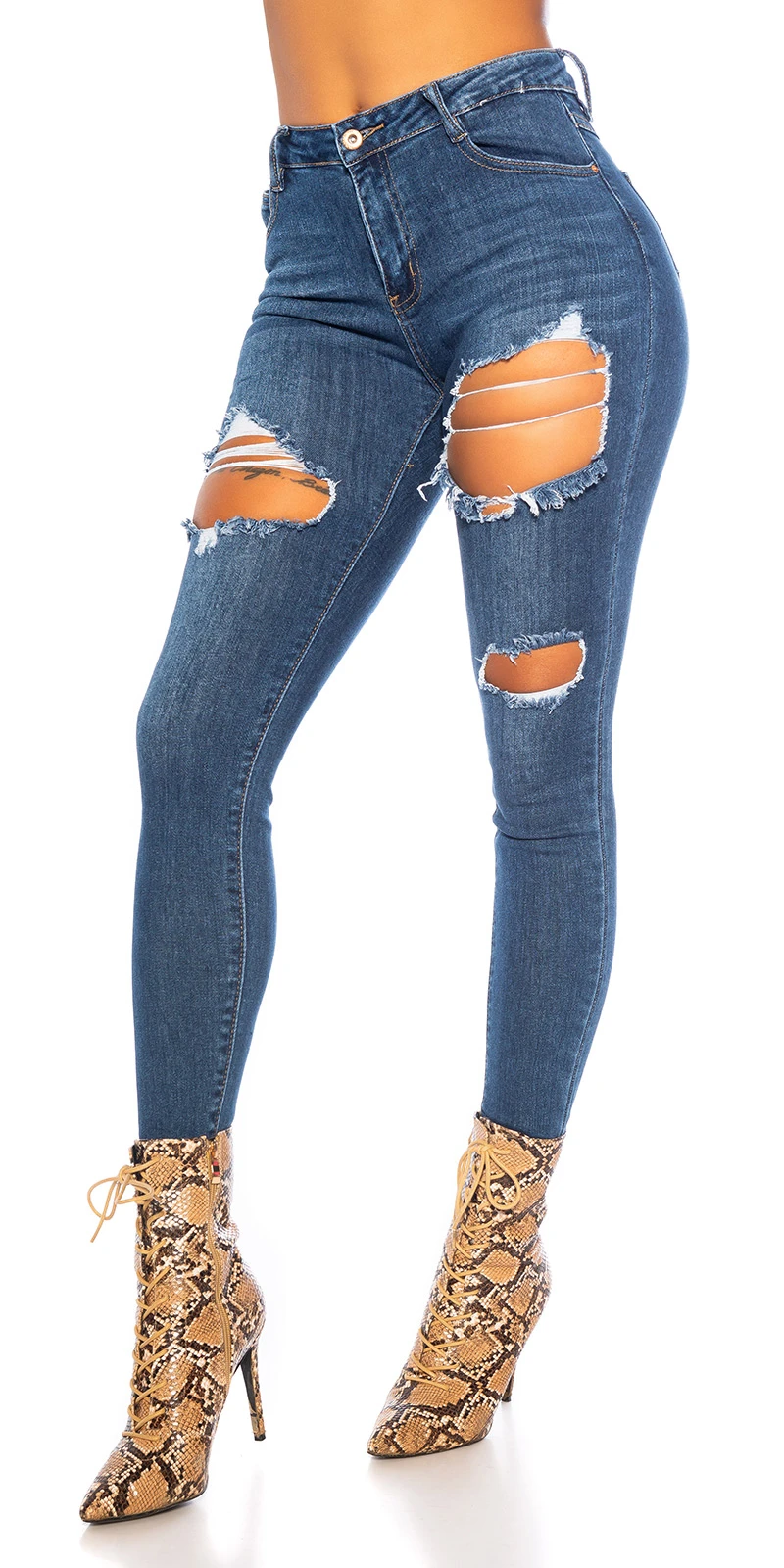 Mid Waist Super Slim Fit Jeans im Destroyed-Style mit Löcher Mid Waist Super Slim Fit Jeans im Destroyed-Style mit Löcher