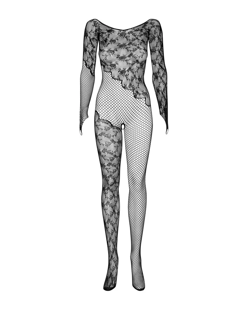 Obsessive der Catsuit präsentiert sich im faszinierendem Wow-Look:  Florale Motive wechseln mit sinnlichem Netz und offenen Schritt.