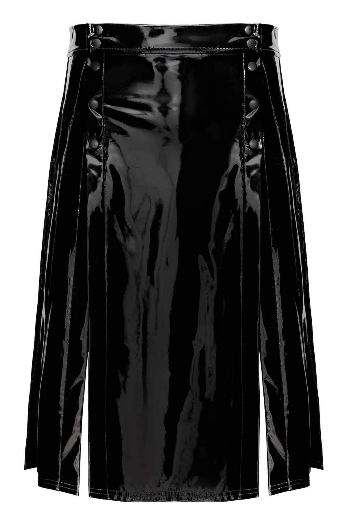 Langer Herren Kinky Lack Rock Empire H091 sexy Hochglanz mit dehnbarem Material, zwei Gehschlitzen vorn und Druckknopf-Front zum Öffnen von Noir Handmade Men