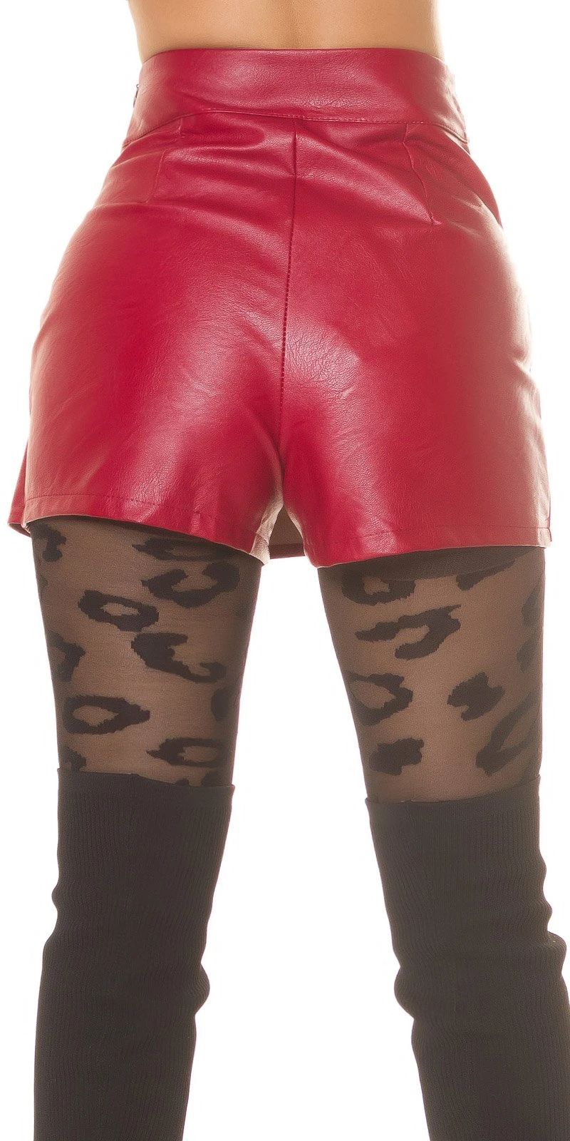 Damen Leder Look High Waist Hotpants Shorts mit Minirock Skort Damen Leder Look High Waist Hotpants Shorts mit Minirock Skort