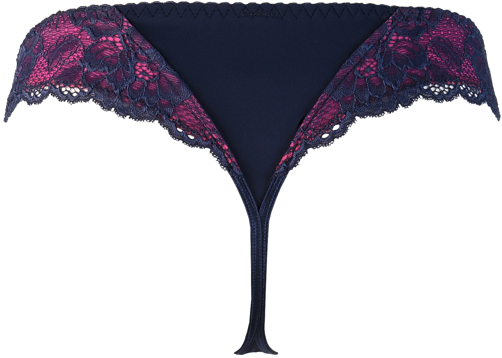 Axami charmanter String mit blauer Spitze verziert und pinker Schleife