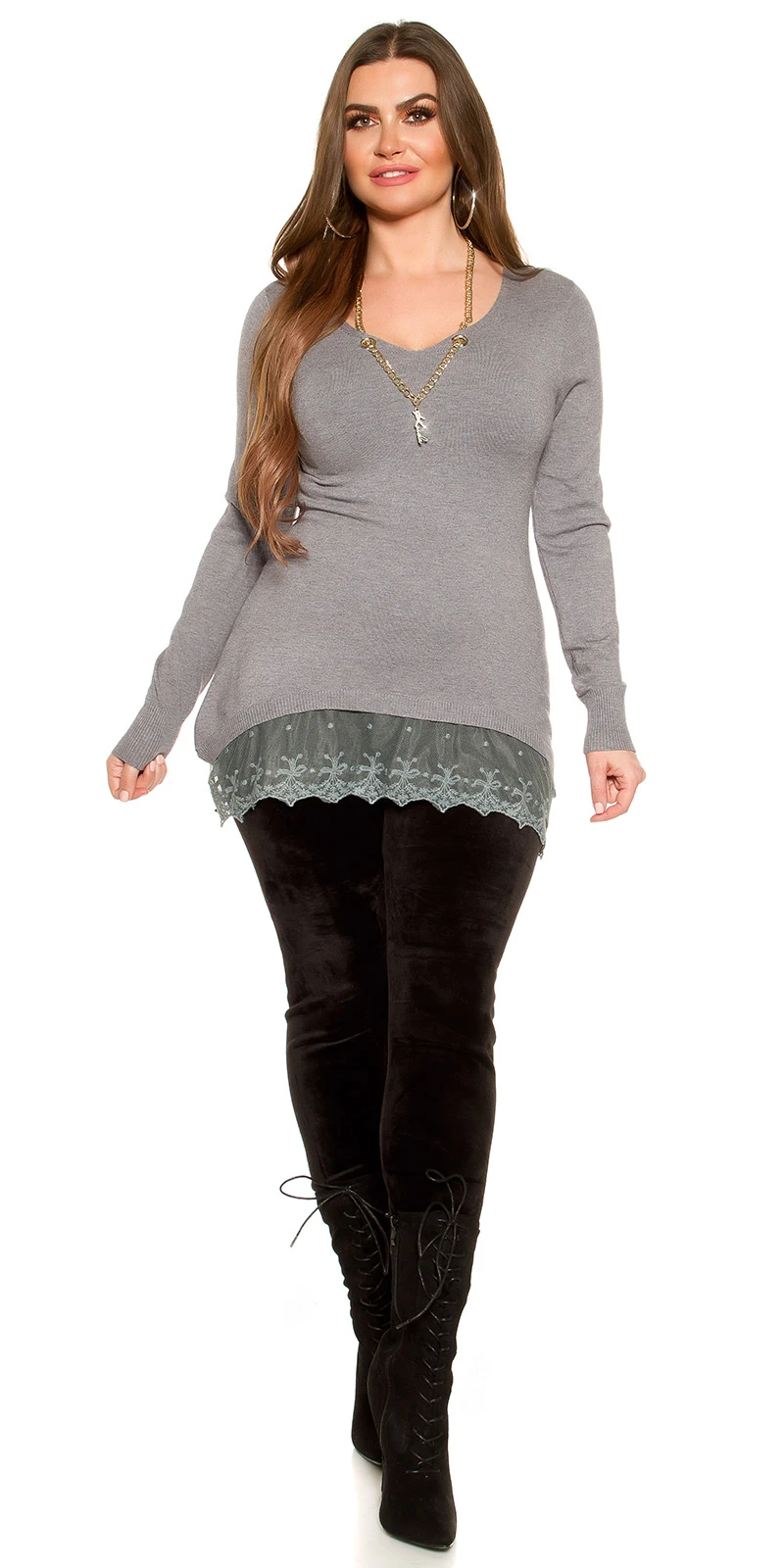 Chic Cocktail Long-Pullover mit Halskette Chic Cocktail Long-Pullover mit Halskette