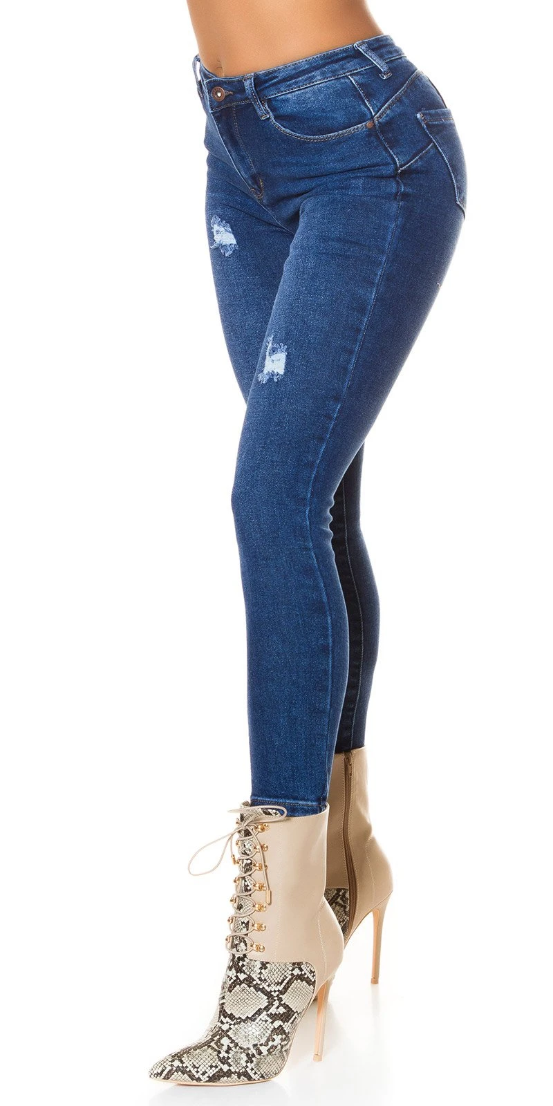 Darkwashed Skinny High Waist Röhre Jeans im Used Look Darkwashed Skinny High Waist Röhre Jeans im Used Look