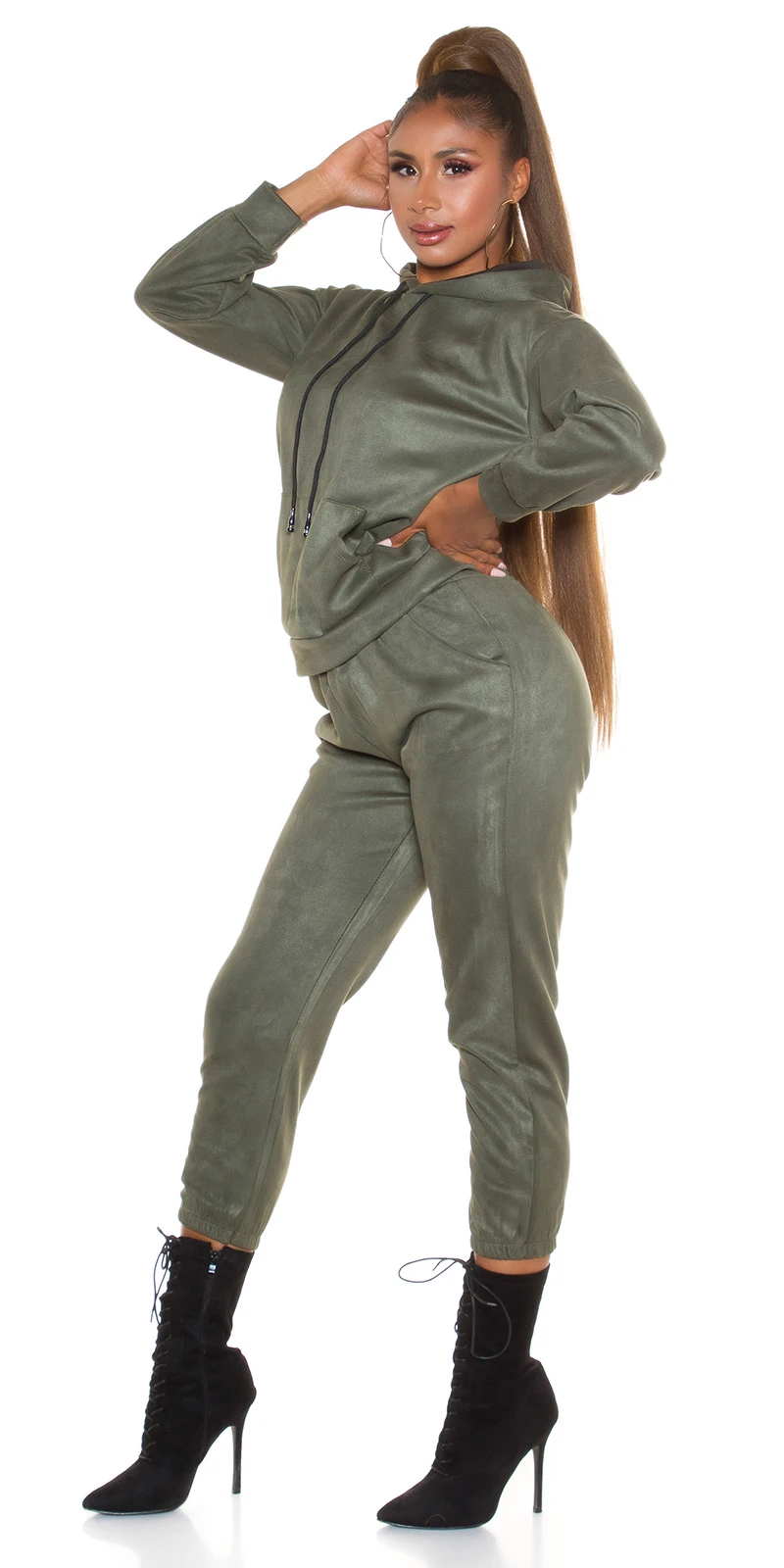 Wildleder Look Loungewear Freizeit Anzug mit Kapuze Wildleder Look Loungewear Freizeit Anzug mit Kapuze