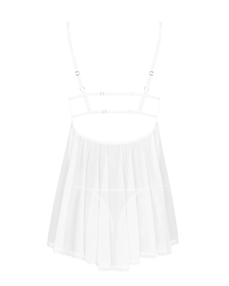 Obsessive Heavenlly Babydoll aus schöner geblümter Spitze in transparenten weiß .Glänzender Anhänger zwischen den Brüsten. Obsessive Heavenlly Babydoll aus schöner geblümter Spitze in transparenten weiß .Glänzender Anhänger zwischen den Brüsten.