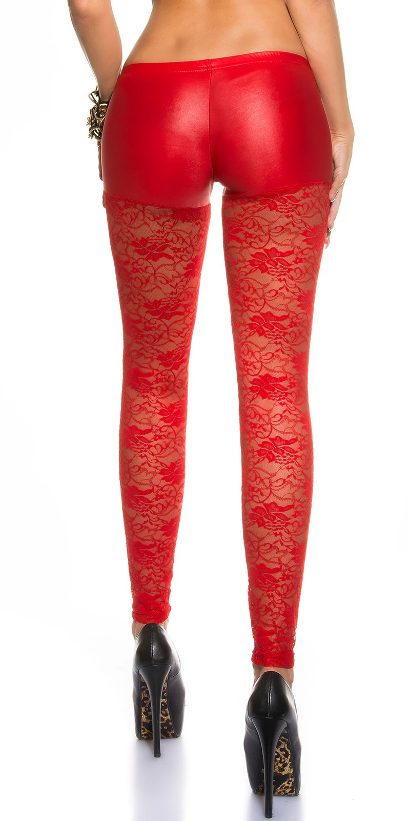 Gogo Spitzen Wet Look Leggings mit Hotpants-Effekt und Zipper Gogo Spitzen Wet Look Leggings mit Hotpants-Effekt und Zipper