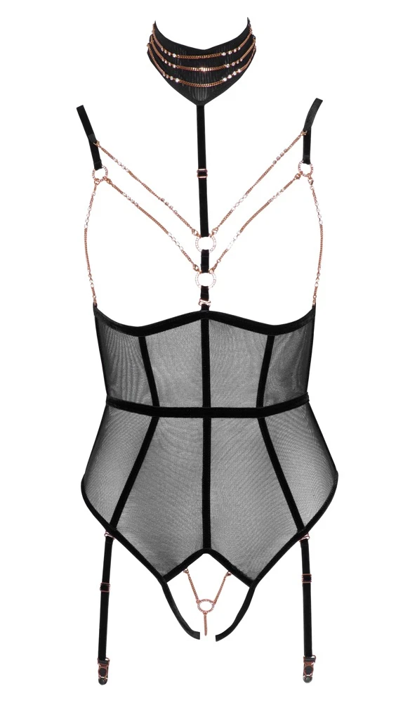 Abierta Fina Body ouvert mit abnehmbaren Strapsen