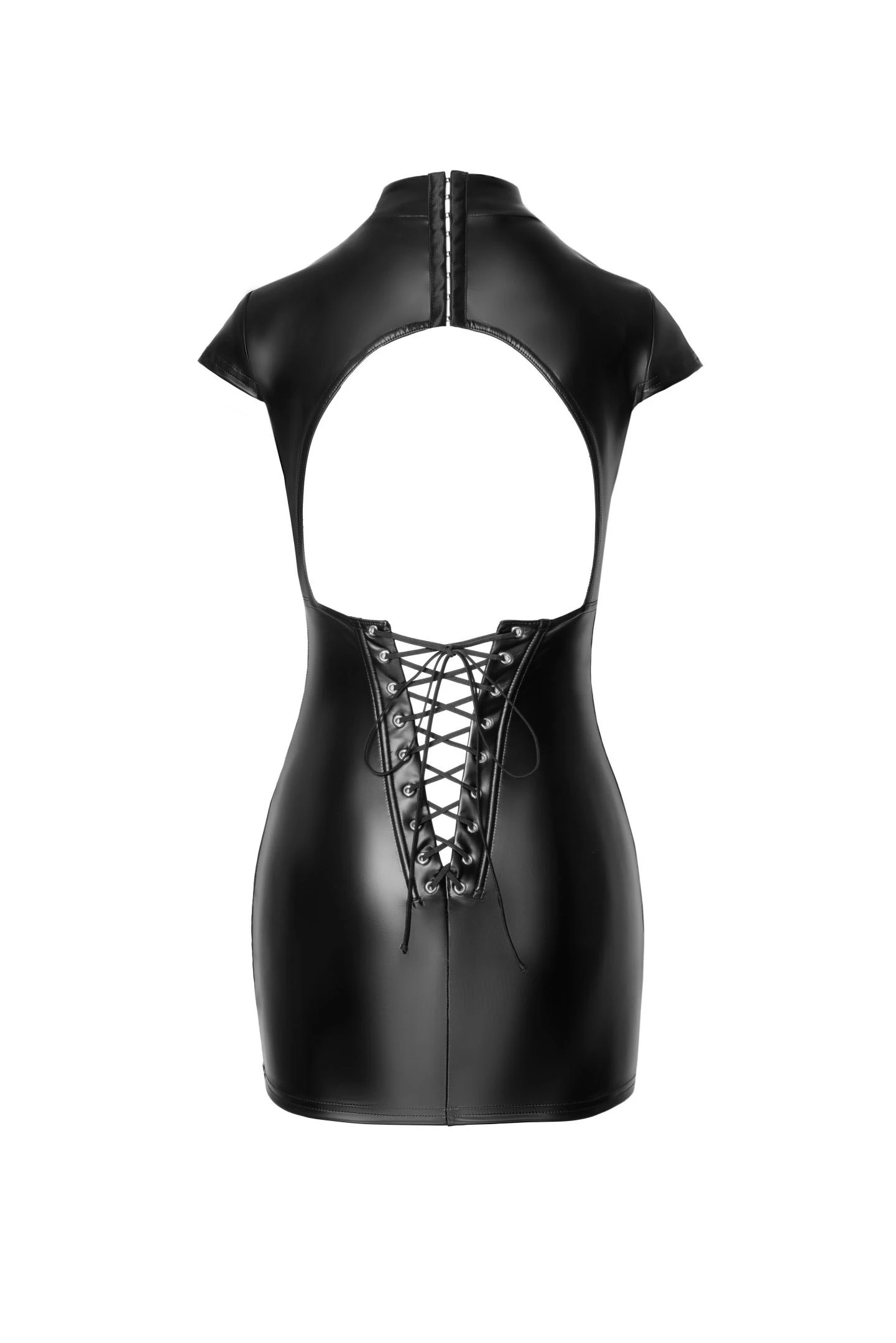 F309 Wetlook Minikleid mit Rückenschnürung von Noir Handmade