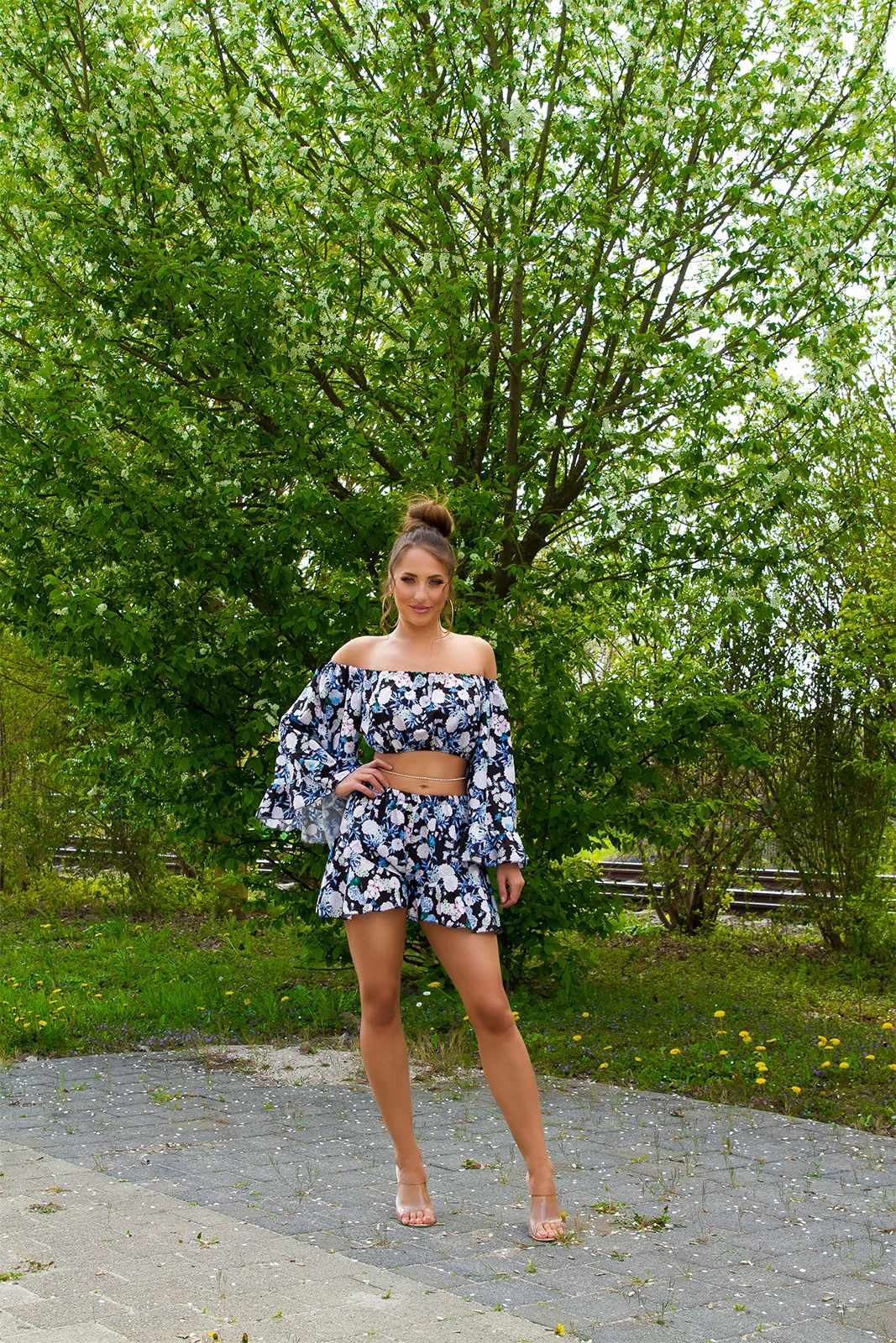 Flower Printed Summer Freizeit Shorts mit Volant-Effekt Flower Printed Summer Freizeit Shorts mit Volant-Effekt