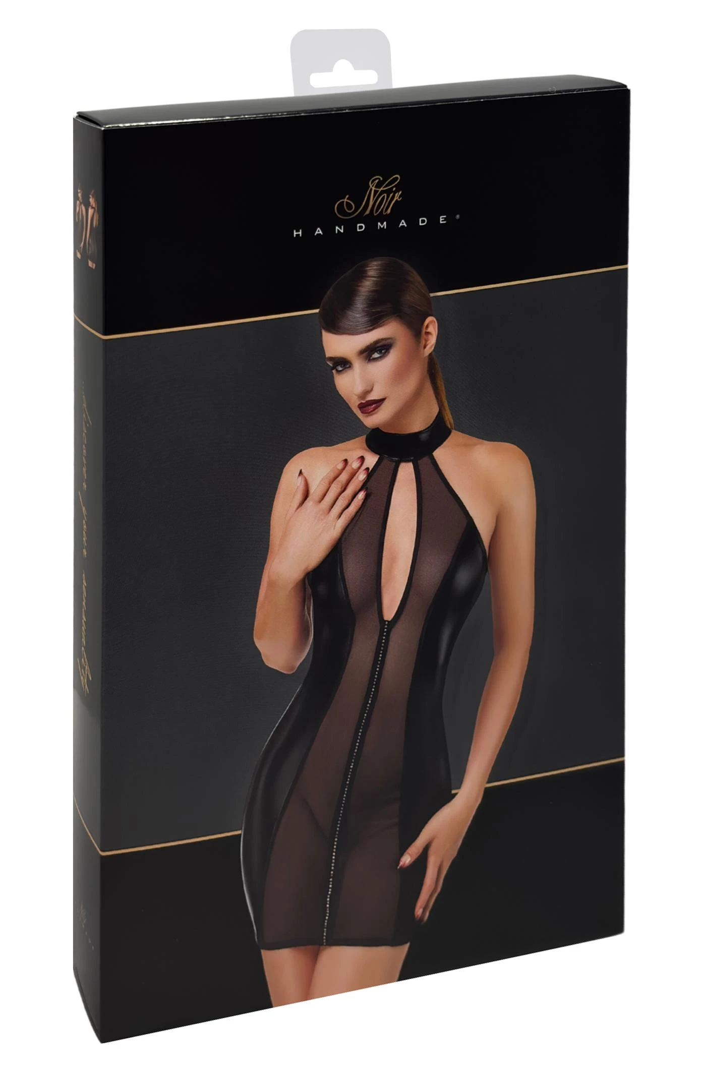 F370 Luxuria Crystal Sheer Kinky Minikleid von Noir Handmade – transparentes Netzdesign mit funkelnder Strasslinie, figurbetonendem Powerwetlook und hohem Kragen für einen ultra-sexy Look voller Glamour F370 Luxuria Crystal Sheer Kinky Minikleid von Noir Handmade – transparentes Netzdesign mit funkelnder Strasslinie, figurbetonendem Powerwetlook und hohem Kragen für einen ultra-sexy Look voller Glamour