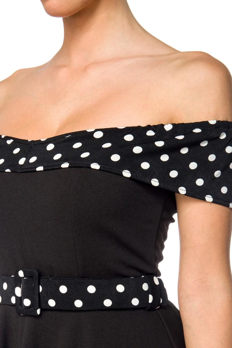 Schulterfreies Swing-Kleid mit Gürtel von Belsira