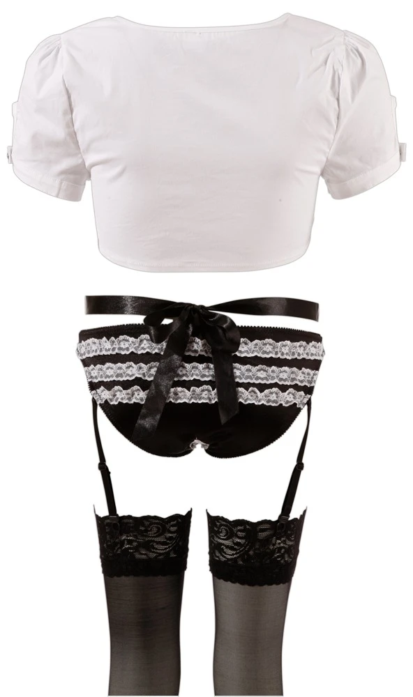 Cottelli COSTUMES Dienstmädchen-Kostüm Dessous Set mit Straps-Slip, Strümpfe und Top
