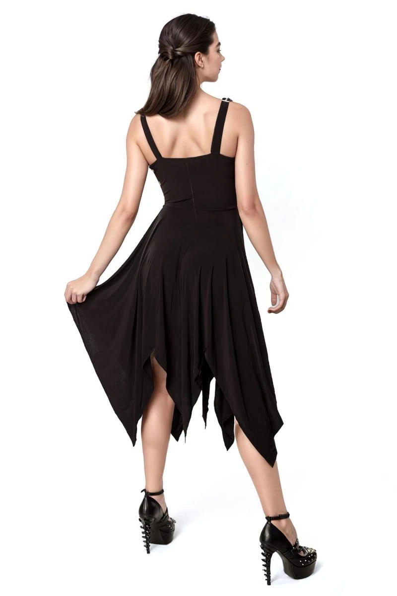 Schwarzes Steampunk Gothic-Kleid, ärmellos Romantik-Kleid, Mittellang von Ocultica, Rockwear