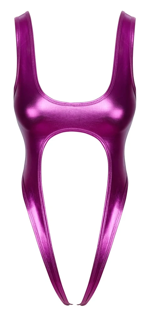 Cottelli LINGERIE Body Metallic-Pink – ultraknapp, po-frei und glänzend sexy mit schillerndem Glanzmaterial und heißen Beinausschnitten