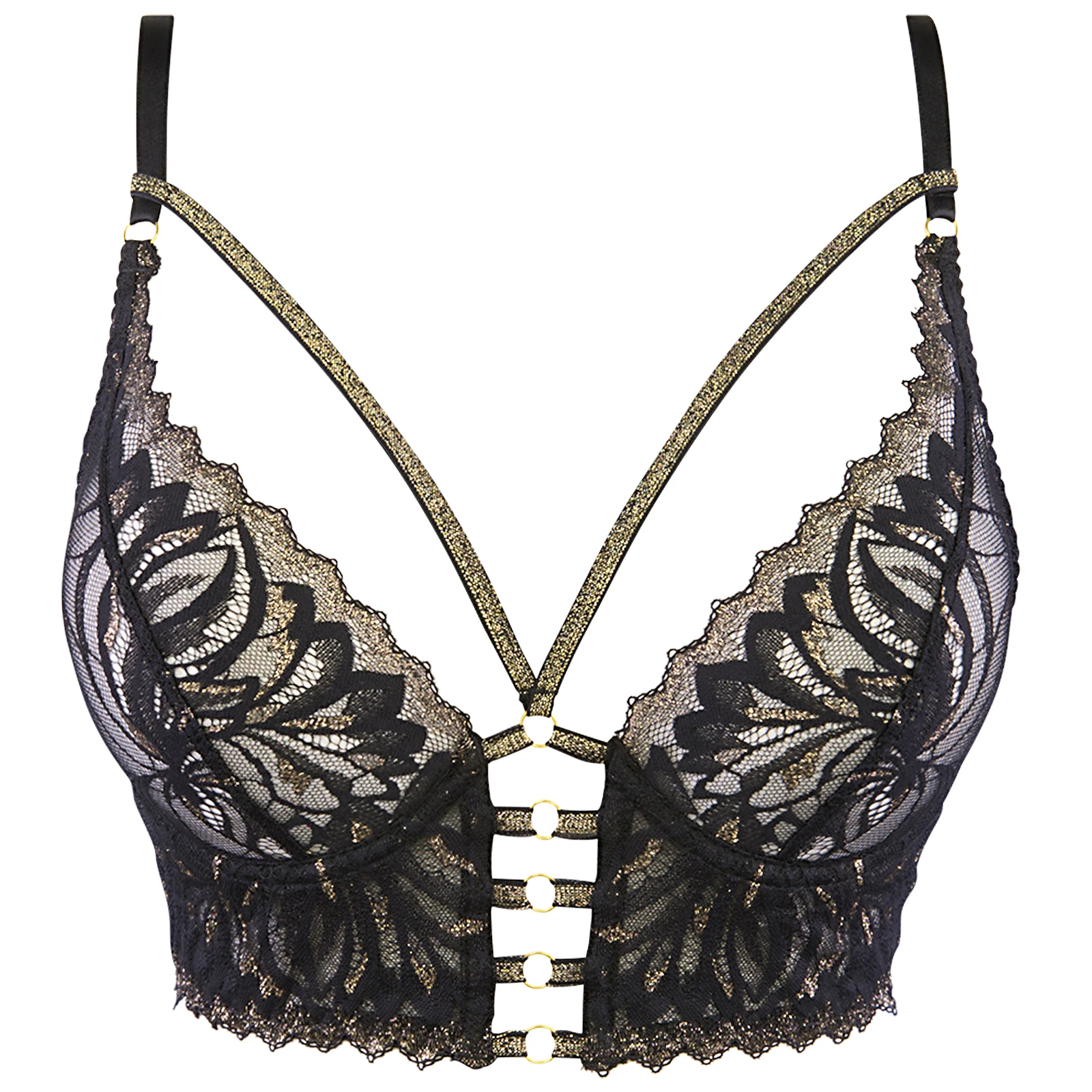 Axami schwarzer reizvoller Bustier BH mit goldfarbenen Ornamenten und Cut Outs