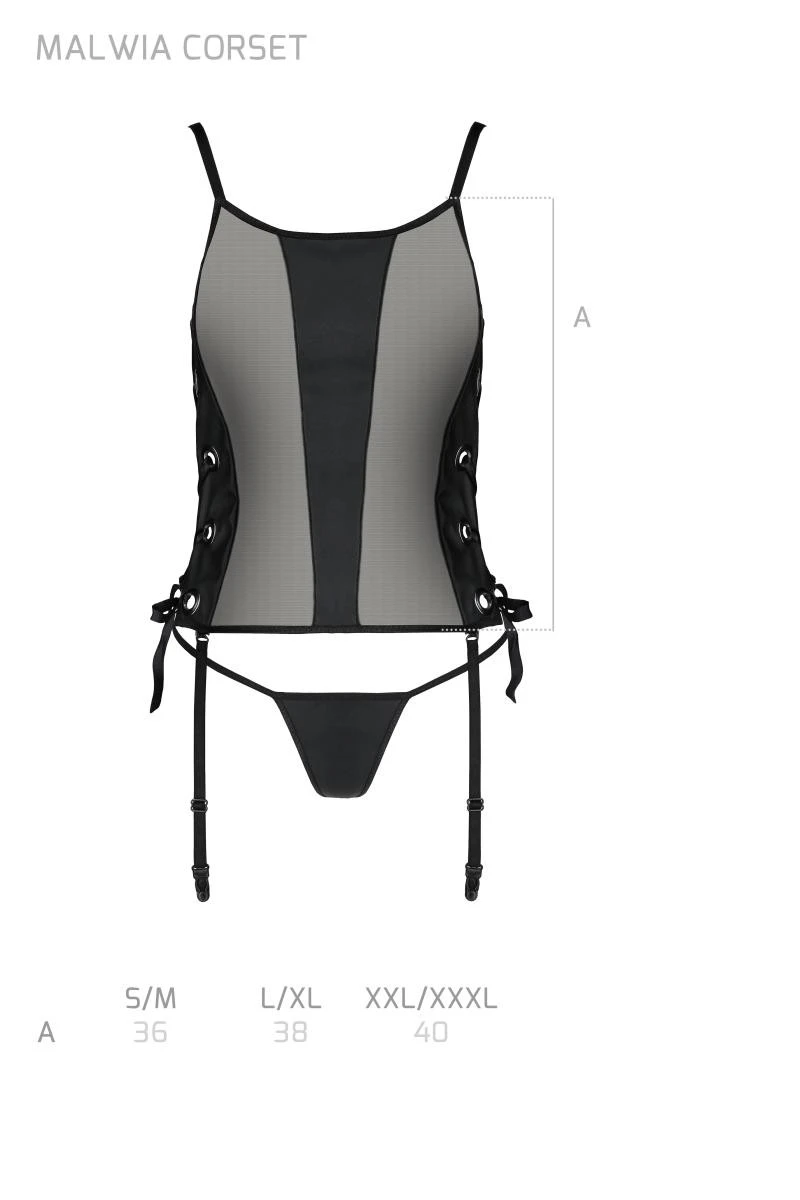 Kunstleder Corset transparent aus feinem Netz mit Strumpfhalter von Passion