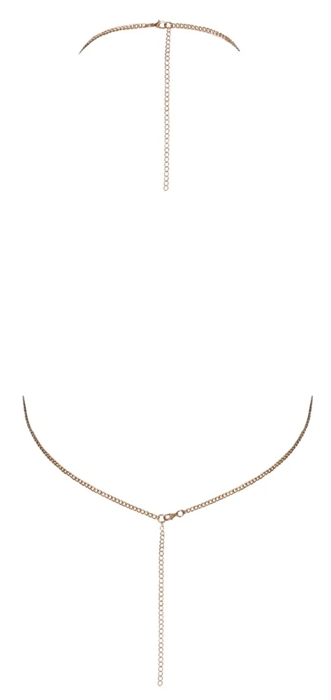 Goldfarbenes Ketten-Top mit schillerndem Strassbesatz – luxuriöser Neckholder-Look für unvergessliche Momente auf nackter Haut