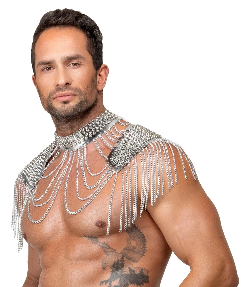 Bad Spiked Collar and shoulder, Bad Kitty Silber Kettenkragen mit Spikes erotischer Körperschmuck Unisex Harness für Hals Schultern Oberarme