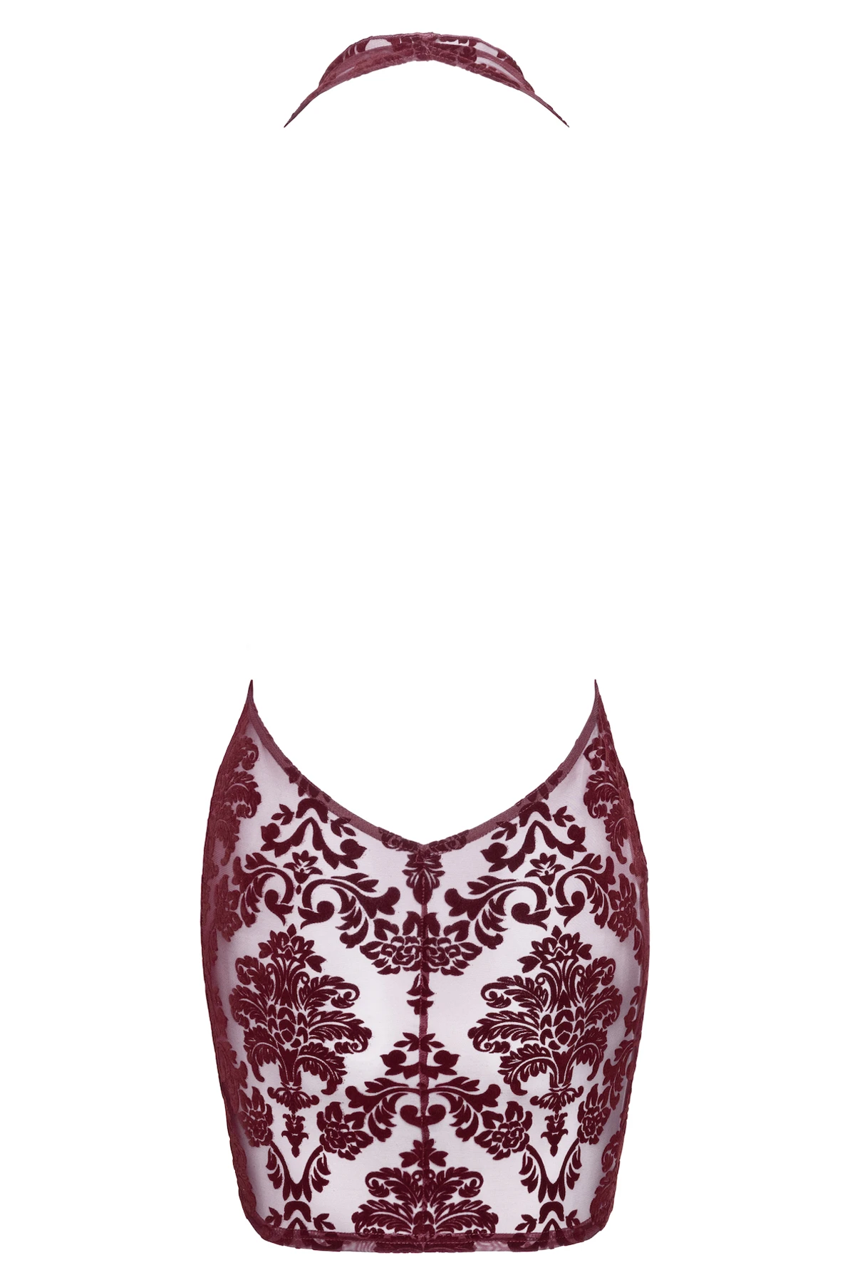 F385 Minikleid Kinky Royal aus weichem elastischem Netz mit floralem Samtdruck, tiefem Wasserfallausschnitt und rückenfreiem Design bis zum Po von Noir Handmade