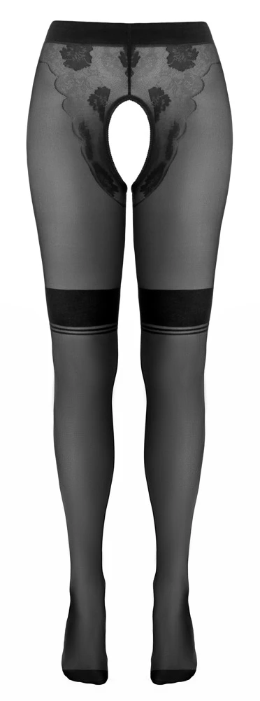 Cottelli Verführerische Eleganz: Ouvert-Strumpfhose mit Spitzen-Höschen und Strumpfbändern
