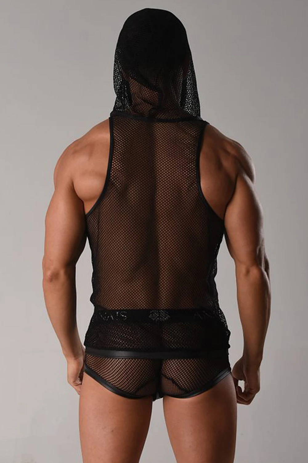 Herren Kapuzen-Netz-Shirt 054992.Stylischer Herren Hoodie mit hochelastischem Netzmaterial und elegantem Wetlook für Komfort und Bewegungsfreiheit