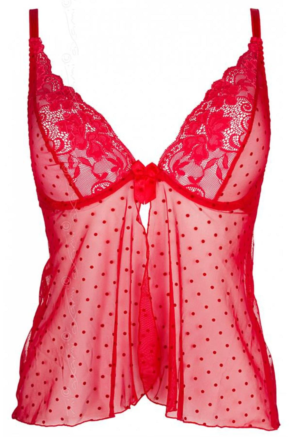 Axami rot sexy Negligés Babydoll-Hemdchen gepunktetem Tüll