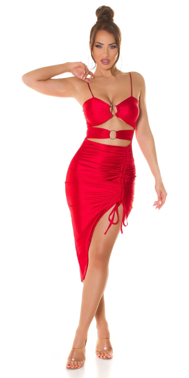 Hot Cutout Träger Party Kleid mit Raffung und High Low-Effekt