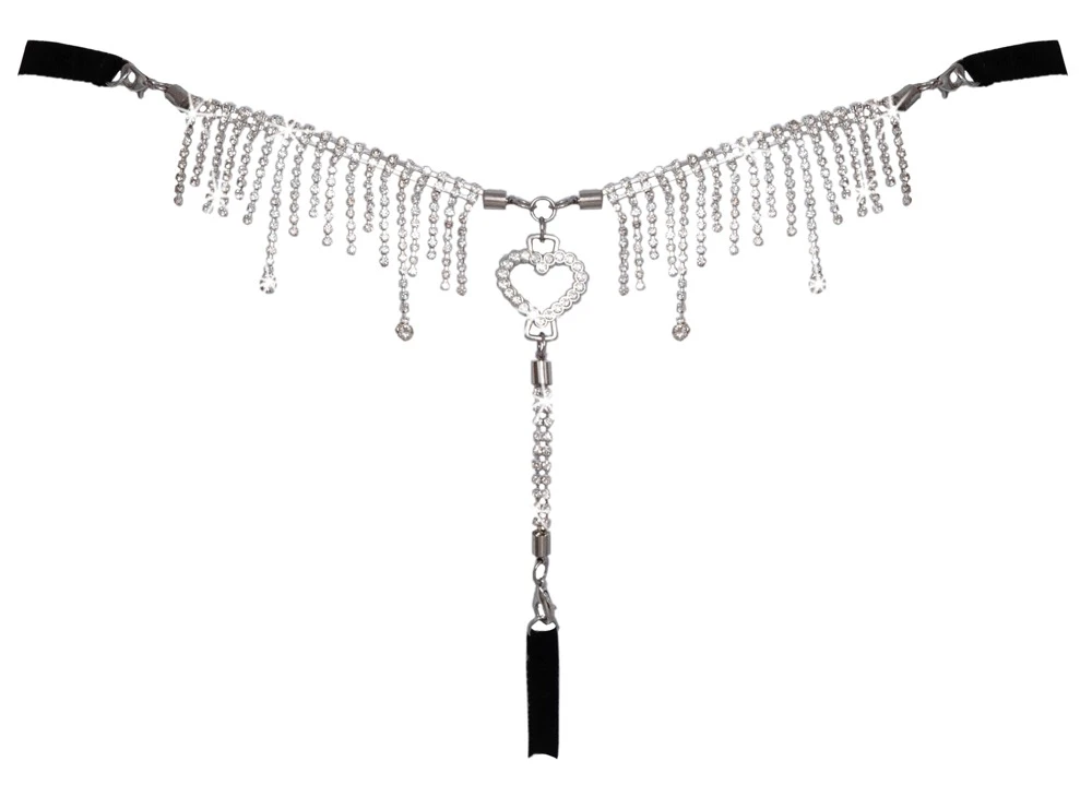 Sexy Dessous String mit Spitze vorne & abnehmbarem Strass-Schmuck hinten, verstellbar, schwarzer Luxus von Cottelli