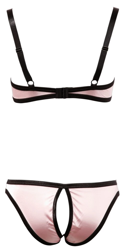 Cottelli LINGERIE Bügel Peek a Boo-Hebe-BH und String aus zartem Rosa Satin und Schleifchen
