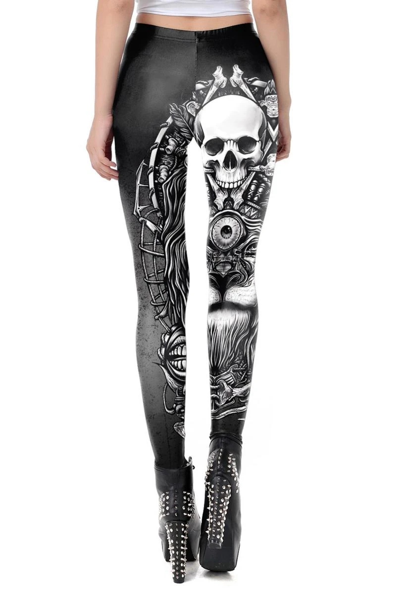 Gothic Leggings mit Totenkopf Druck