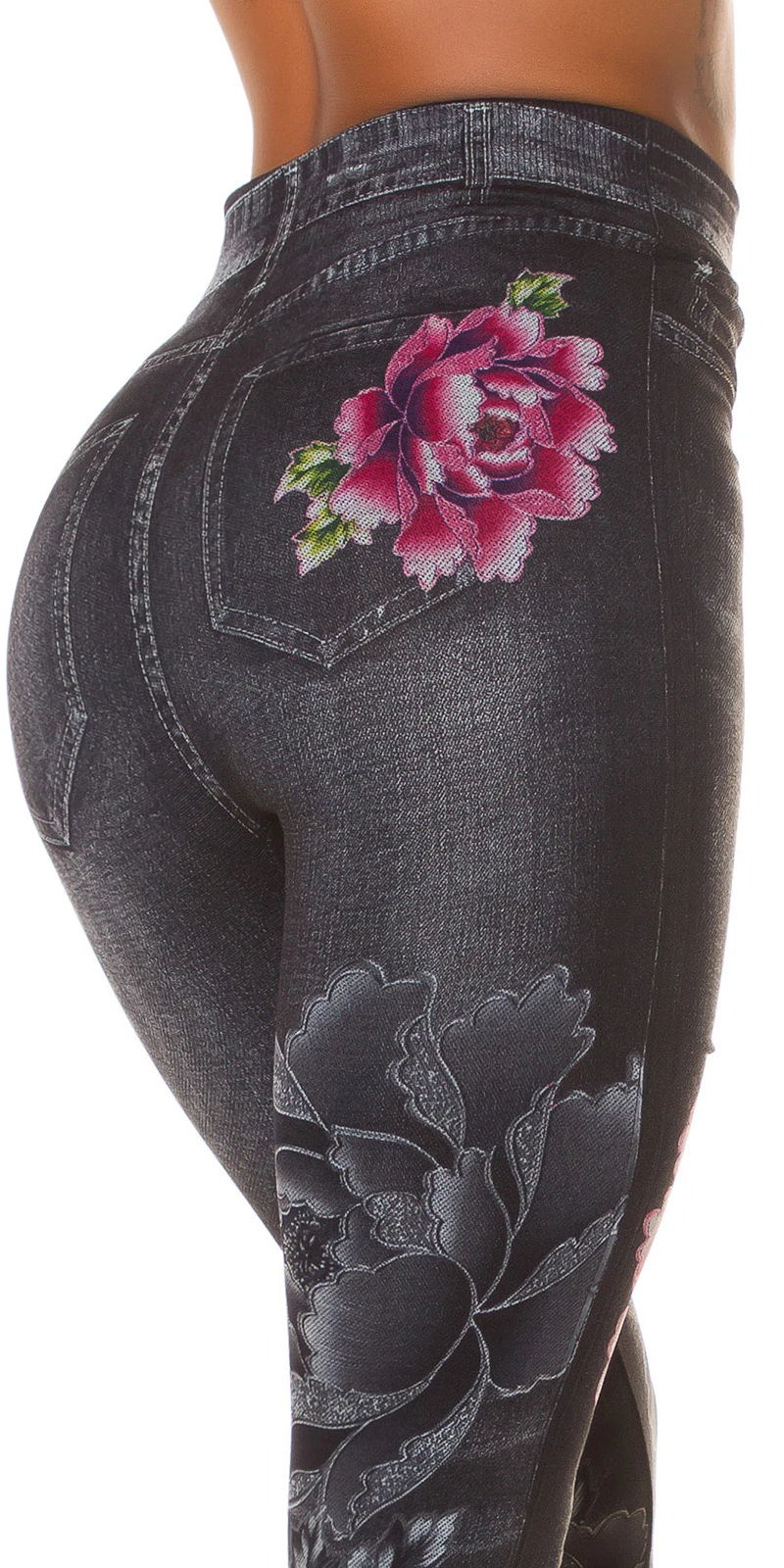 Flower Printed Stretch Jeans Look High Waist Leggings Flower Printed Stretch Jeans Look High Waist Leggings