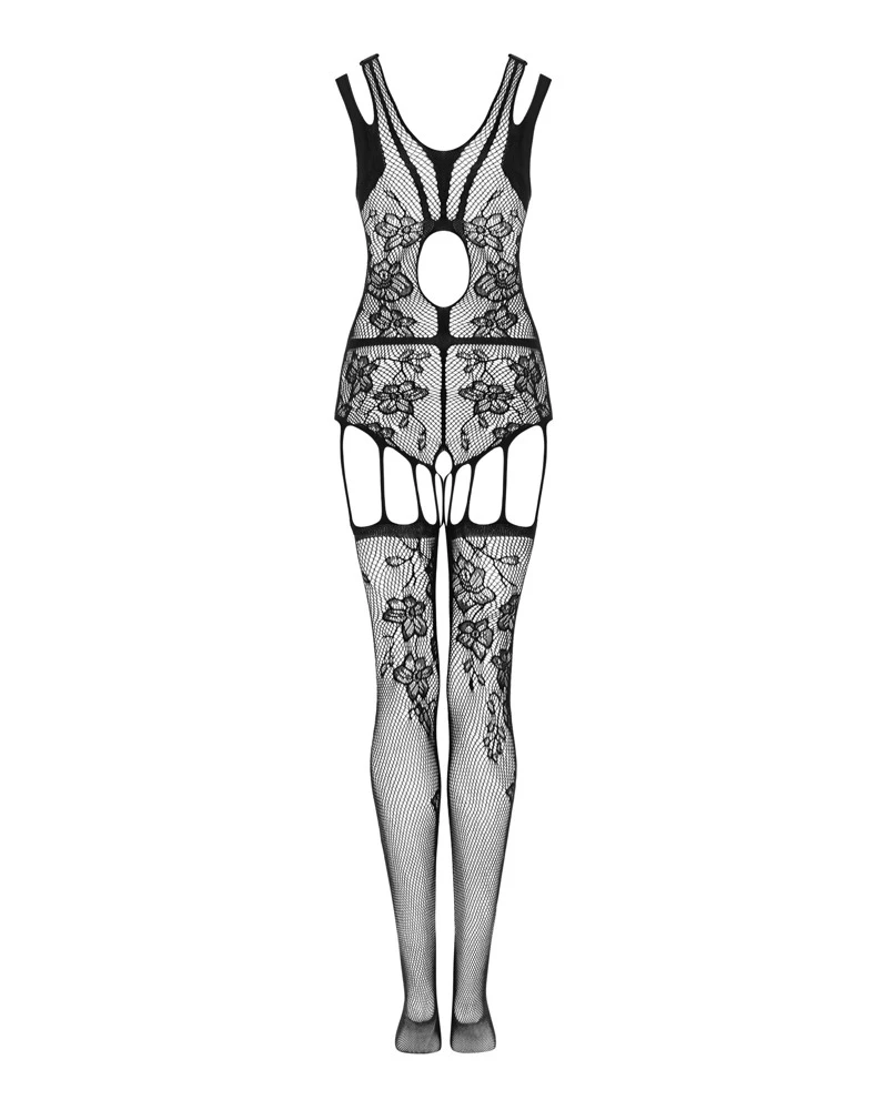 Obsessive Catsuit mit seinem einzigartigen, floralen und geometrischen Muster wird Ihre schönen, weiblichen Formen betonen. Sexy Cut-Out am Rücken.