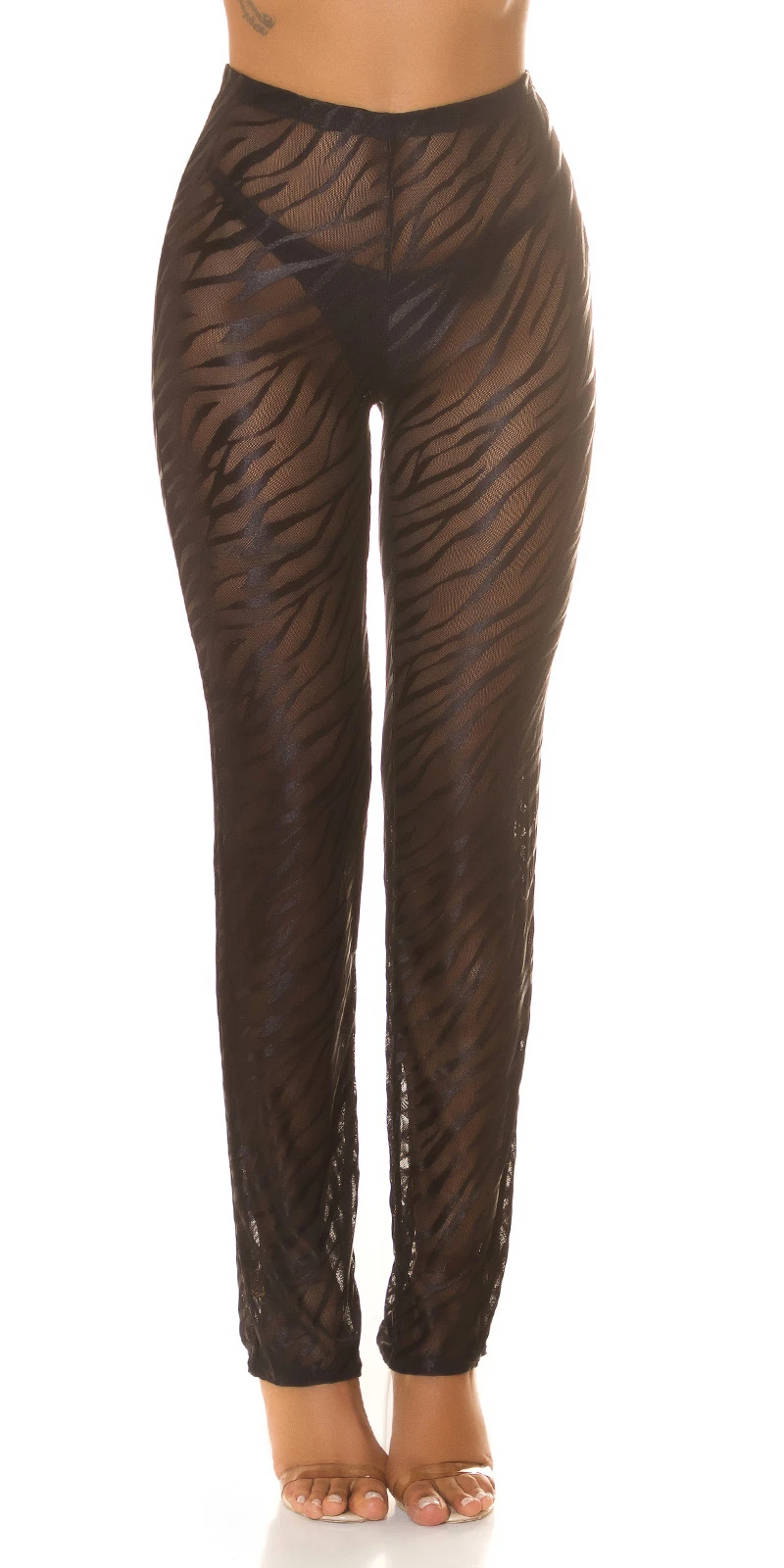 Mesh Highwaist Cover-Up Beach Strand Hose Röhrenhose Transparent mit Tiger Animal Print Mesh Highwaist Cover-Up Beach Strand Hose Röhrenhose Transparent mit Tiger Animal Print