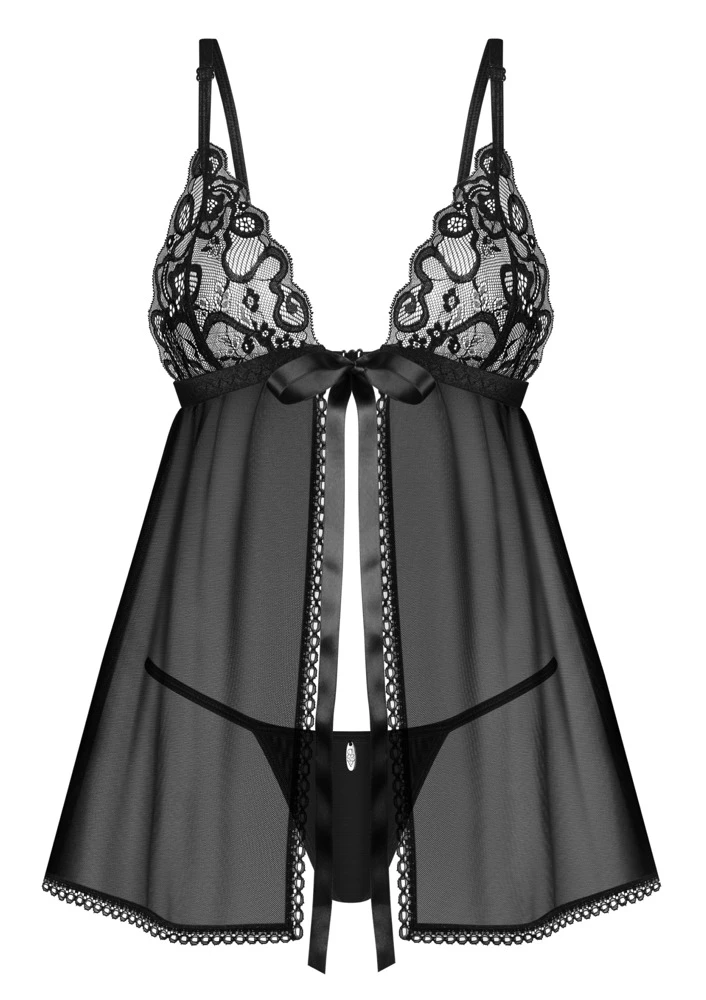 Obsessive Blomentis Nachwäsche Unterwäsche, Sexy Lingerie mit Babydoll und String schwarz, aufregend transparent Obsessive Blomentis Nachwäsche Unterwäsche, Sexy Lingerie mit Babydoll und String schwarz, aufregend transparent