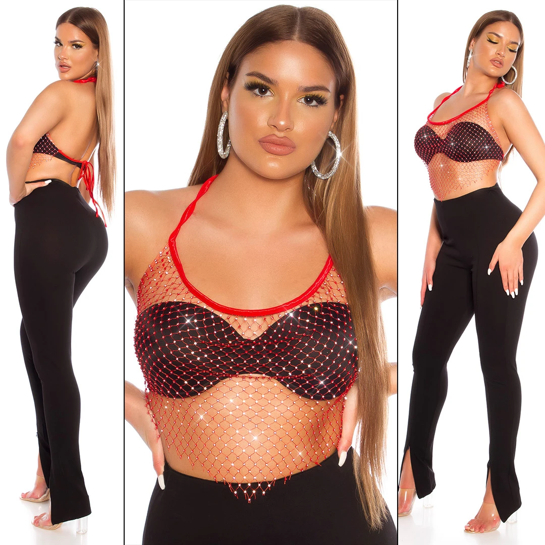 Hot Netz Gogo Neckholder Top mit Strass Hot Netz Gogo Neckholder Top mit Strass