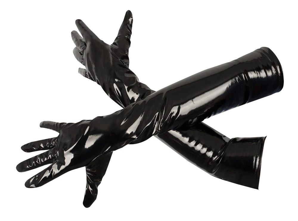 Lange Handschuhe von Black Level im schwarzen Lackglanz. Mit Stretch-Einsätzen für perfekten, hautnahen und dennoch bequemen Sitz.