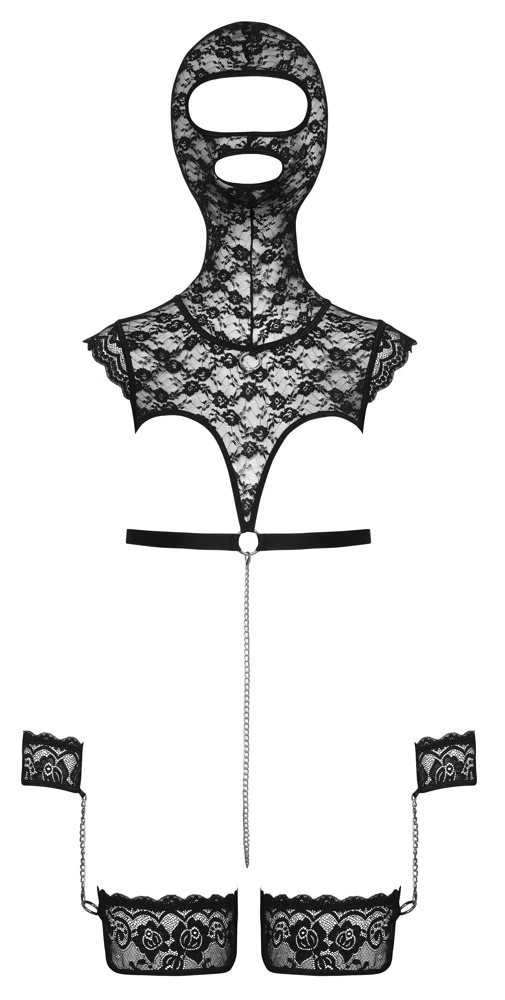 Bad Kitty Set, Fesselnde Sinnlichkeit in Spitze: Ouvert-Set mit Maske, Ketten und raffinierten Fesseln von Bad Kitty!